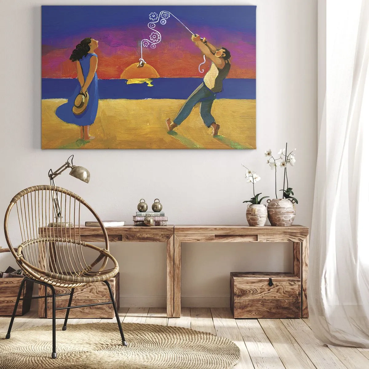 Vászonkép - Alakok a tengernél naplementekor - 70x50cm - Több, mint egy csillag az égből - Modern fali dekoráció nappalihoz és hálószobához ARTTOR