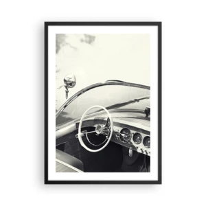 Poszter fehér keretben - Egy klasszikus autó belseje kormánykerékkel - 50x70cm - Időjárás a gazdagoknak - Modern fali dekoráció nappalihoz és hálószobához ARTTOR