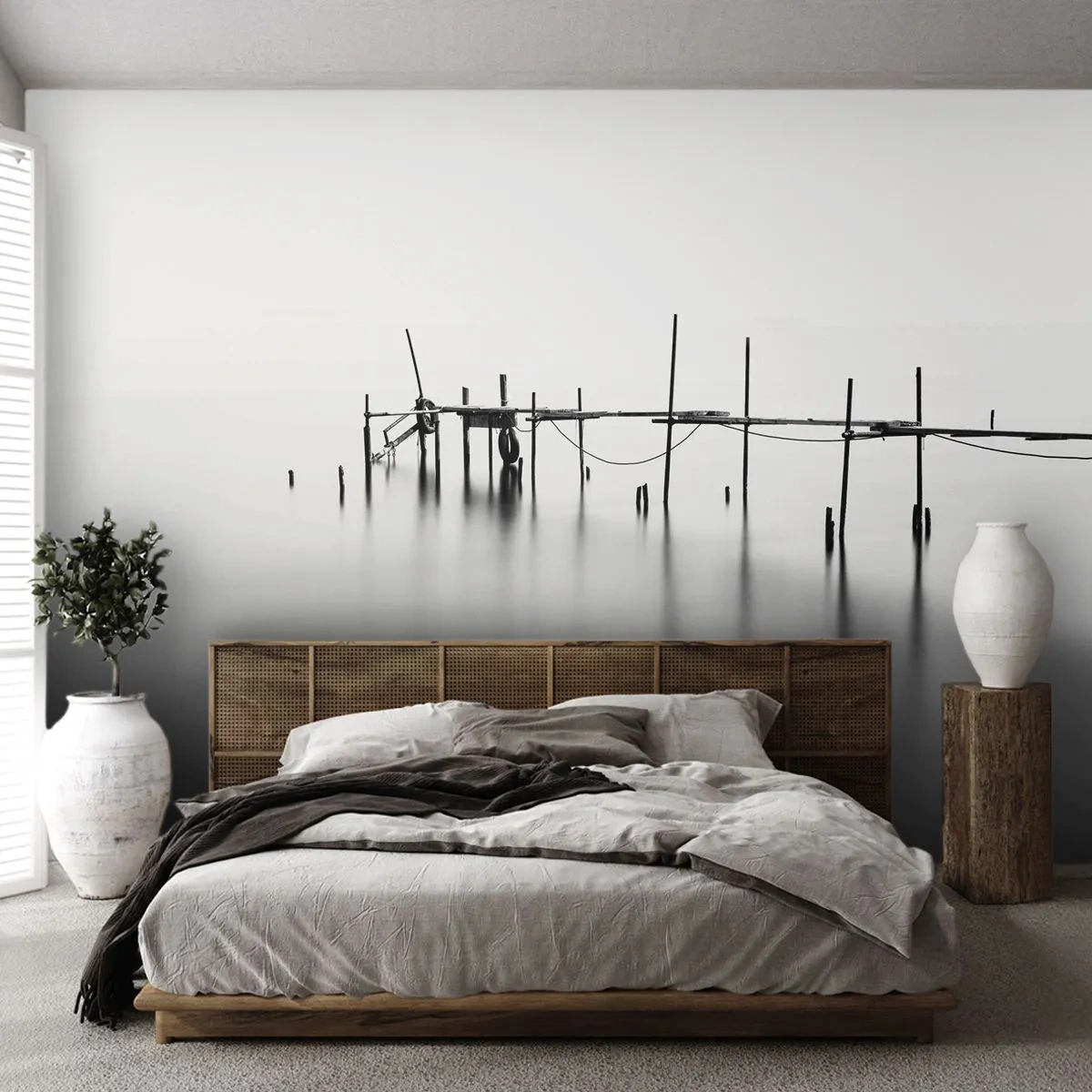Fotótapéta Premium Sand - Mi van, ha nincs világ? - Tájkép, Fa híd, Fekete és fehér - 100x70 cm