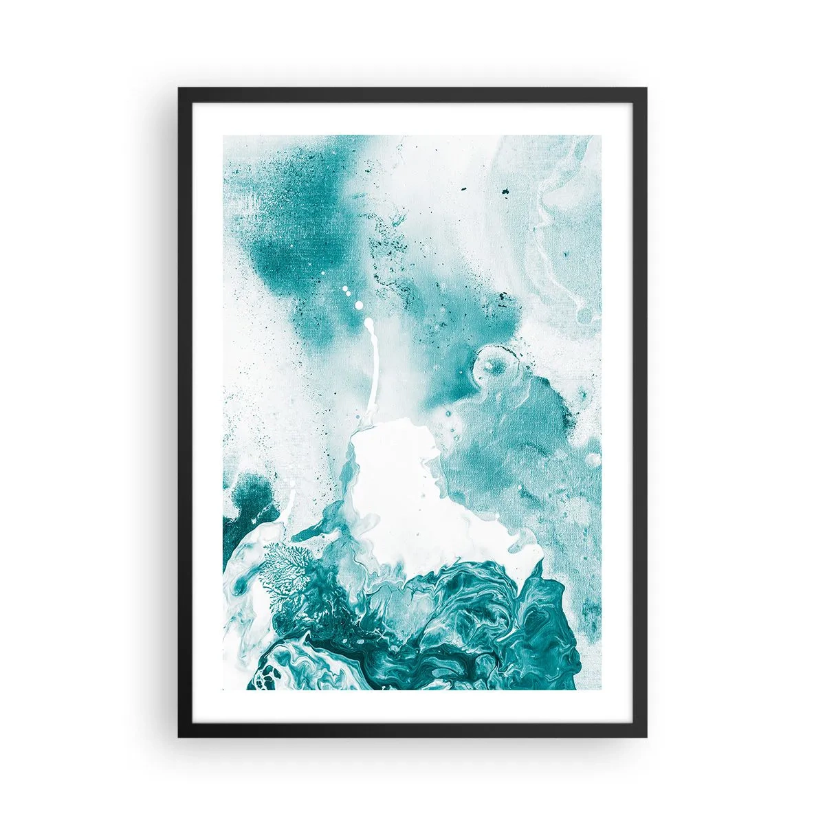 Poszter fehér keretben - Türkiz absztrakció dinamikus részletekkel - 50x70cm - Kék holtágai - Modern fali dekoráció nappalihoz és hálószobához ARTTOR