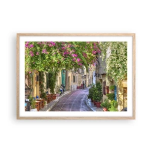 Poszter világos tölgy keretben - Virágzó sikátor - 70x50 cm