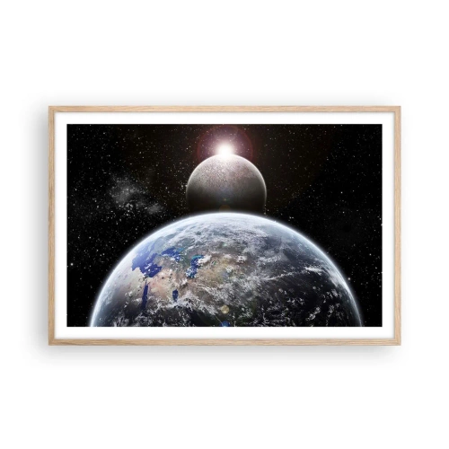 Poszter világos tölgy keretben - Űr táj - nap kelte - 91x61 cm