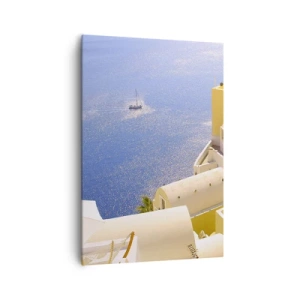 Vászonkép - Görög táj fehér és kék színben - 70x100 cm