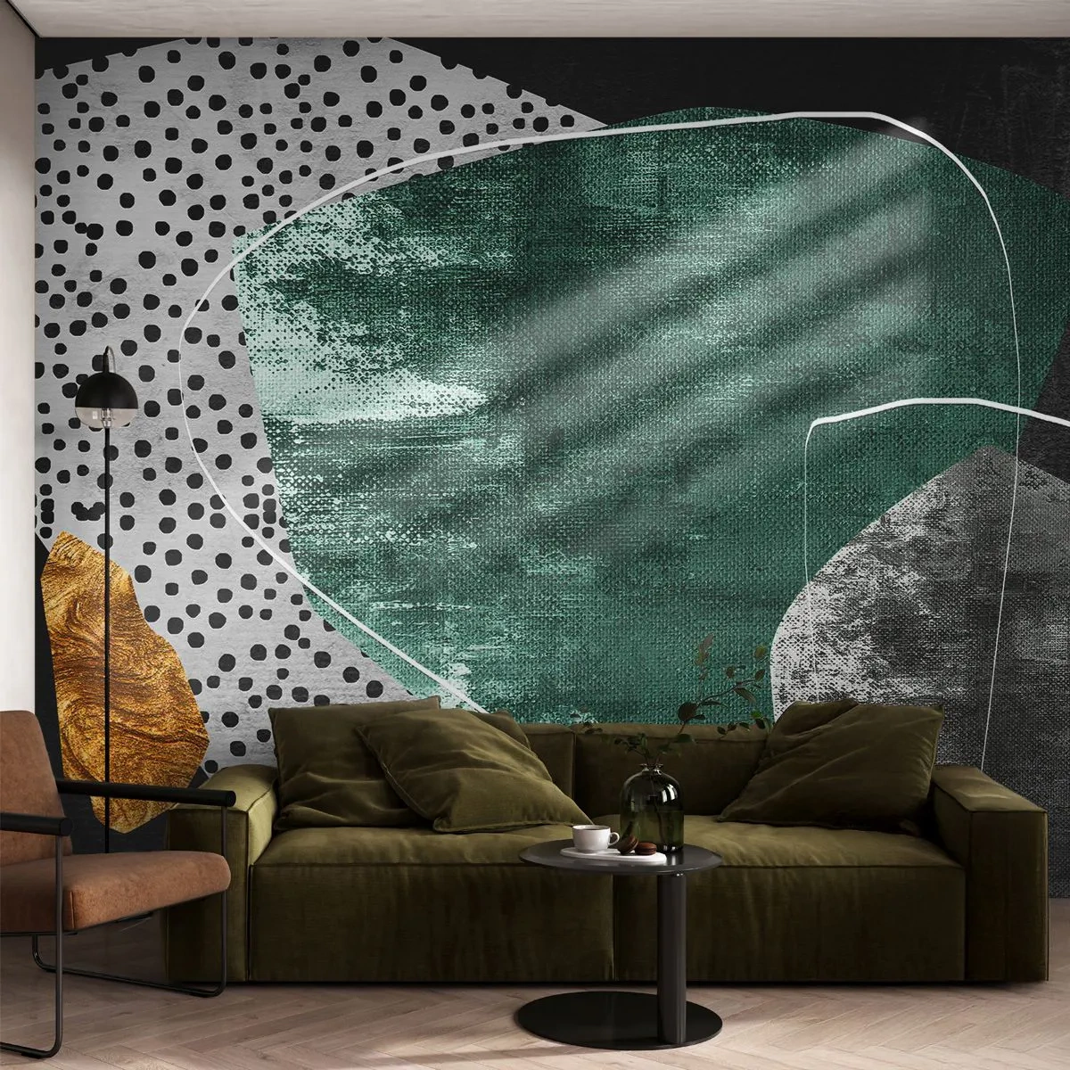 Fotótapéta Premium Sand - Színes absztrakció aranypehellyel - Absztrakció, Struktúra, Kollázs - 450x315 cm