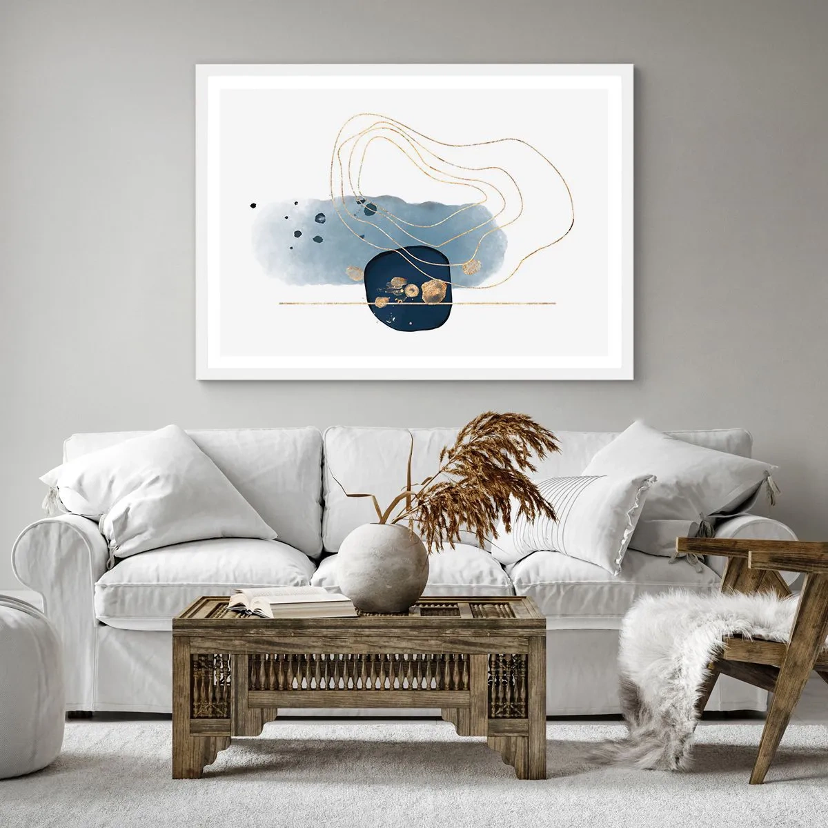 Poszter fekete keretben - Kékes-arany fantázia - 30x30 cm