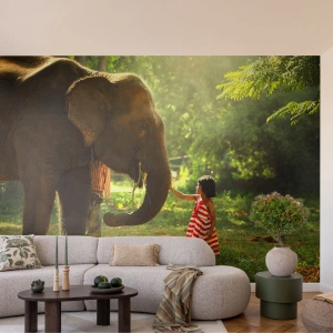 Fotótapéta Premium Canvas - A barátság ereje - Állatok, Elefánt, Lány - 100x70 cm
