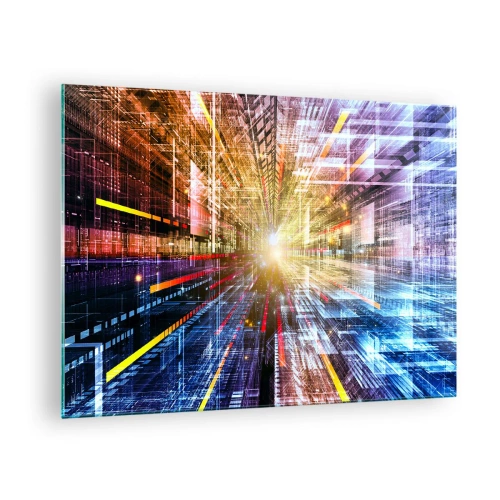 Üveg kép - Absztrakt vízió színes vonalakkal és fénnyel - 70x50cm - Fényes folyosó - Modern fali dekoráció nappalihoz és hálószobához ARTTOR