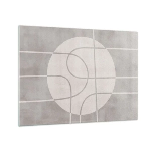 Üveg kép - Bézs vonalak és körök geometrikus kompozíciót hoznak létre - 70x50cm - Körkörös és egyenes - Modern fali dekoráció nappalihoz és hálószobához ARTTOR