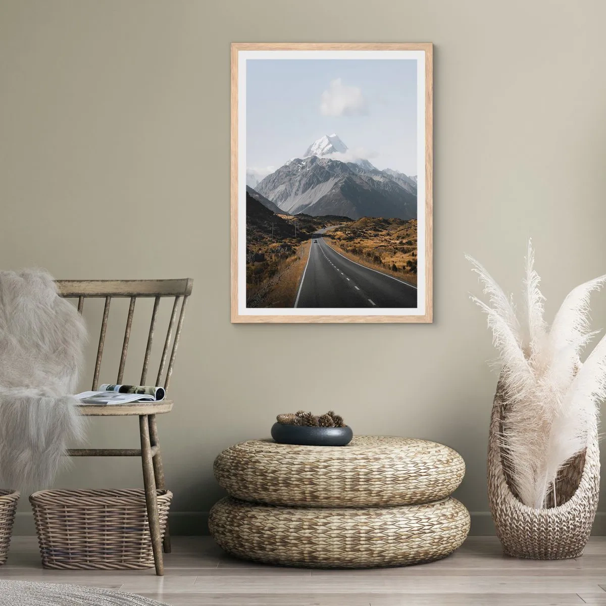 Poszter világos tölgy keretben - Út a hegyek szívébe - 70x100 cm
