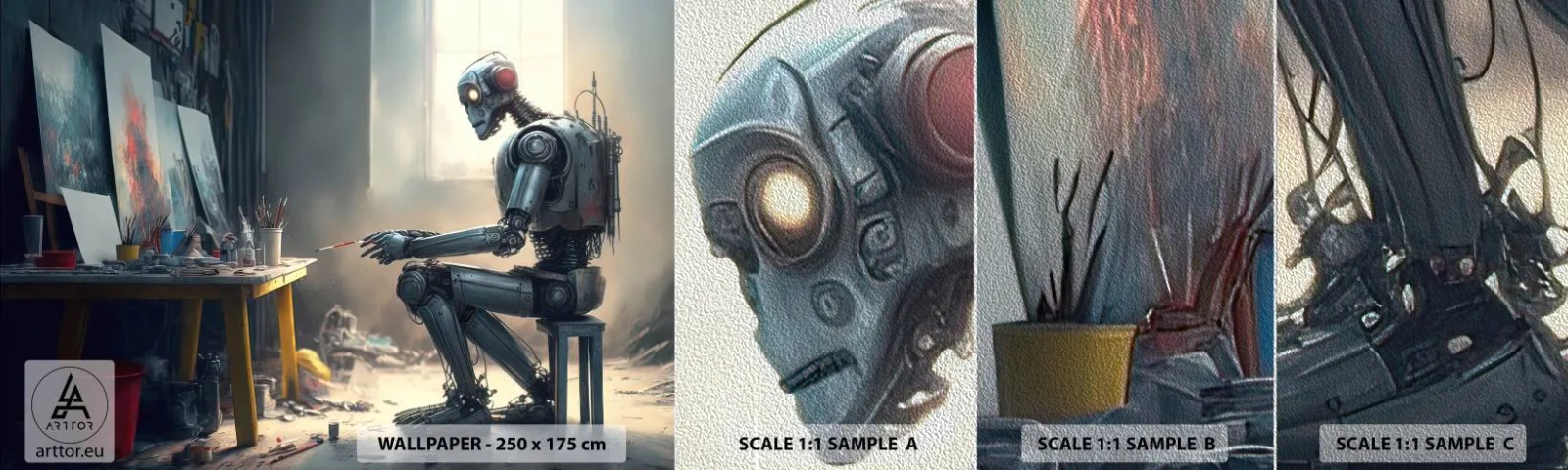 Fotótapéta Minta Premium Sand - Az alkotás aktusa - Darab, Festmény, Robot - 100x30 cm