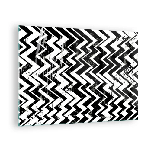 Üveg kép - Fekete-fehér cikkcakk minta dinamikus kompozícióval és textúrával. - 70x50cm - Zyg-fehér, zag-fekete - Modern fali dekoráció nappalihoz és hálószobához ARTTOR