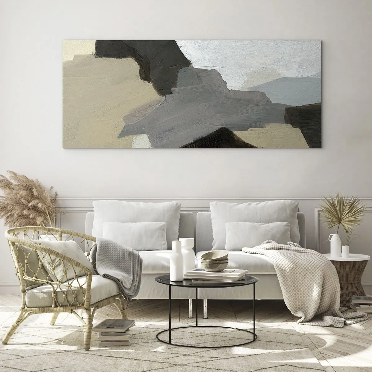 Üveg kép - Absztrakció: a szürke elválasztásai - 90x30 cm