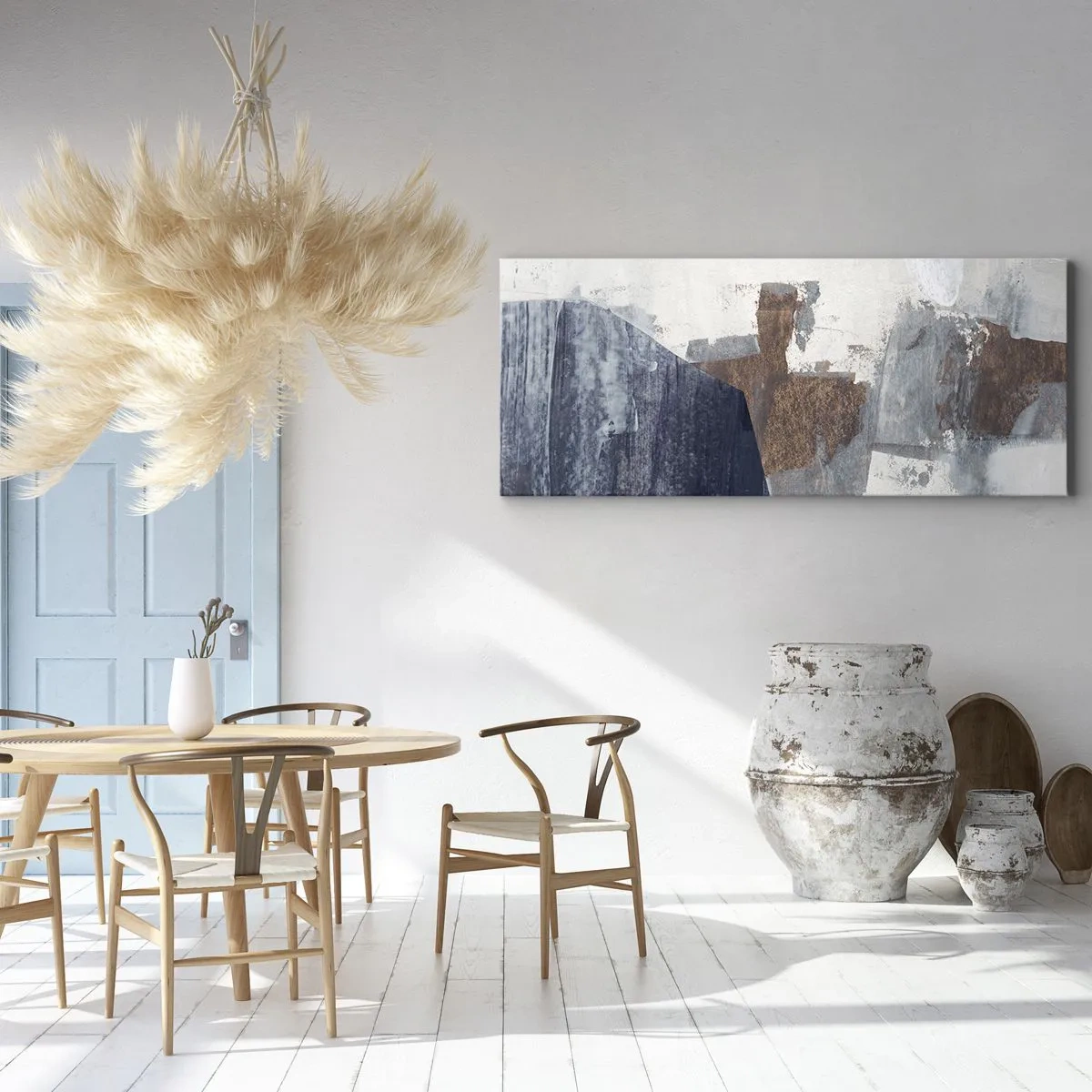 Vászonkép - Kékes barna formák - 120x50 cm