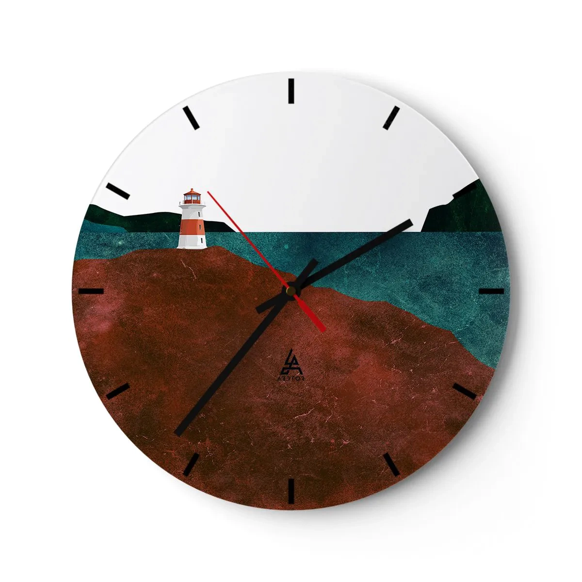 Falióra, Óra - Egy világítótorony egy dombon, egy csendes tengerparton - 30x30cm - A tengerre bámulva - Modern fali dekoráció nappalihoz, konyhához és hálószobához ARTTOR