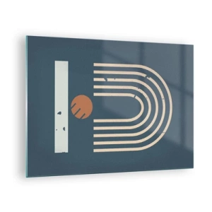 Üveg kép - Geometrikus retro kompozíció sötét háttéren - 70x50cm - Geometria sötétkék háttéren - Modern fali dekoráció nappalihoz és hálószobához ARTTOR