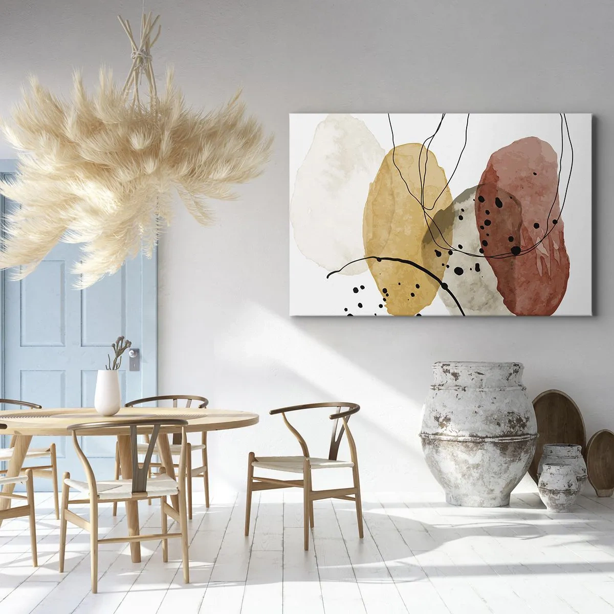 Vászonkép - Absztrakt foltok bézs, sárga és piros árnyalatokban - 70x50cm - Mint a könnyű, friss levegő - Modern fali dekoráció nappalihoz és hálószobához ARTTOR