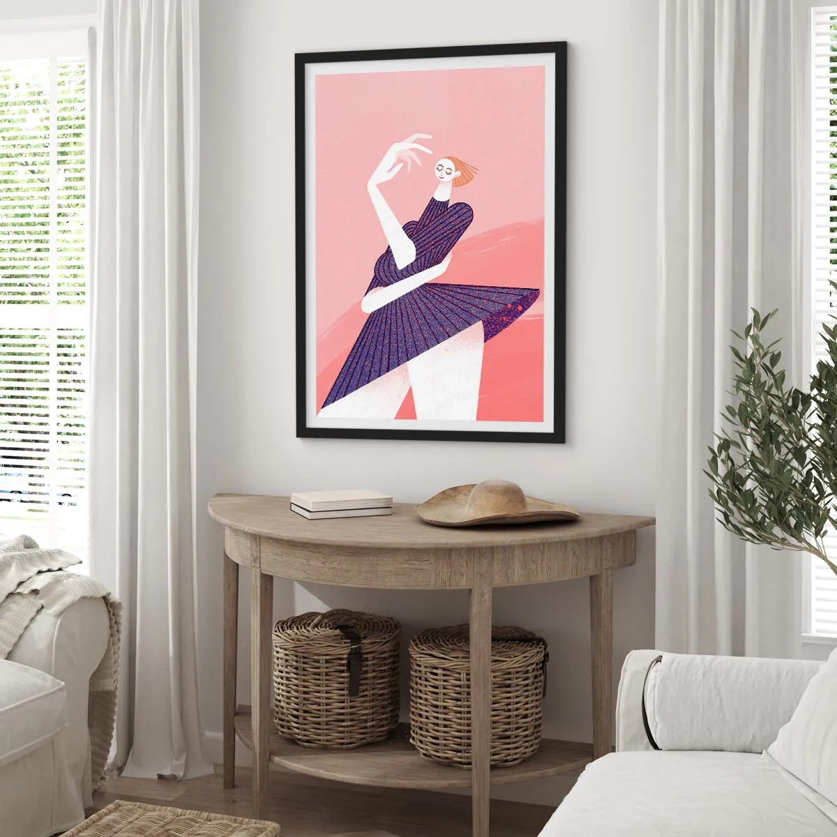 Poszter fehér keretben - Absztrakt női sziluett dinamikus pózban - 50x70cm - Minden lépés egy táncos pas - Modern fali dekoráció nappalihoz és hálószobához ARTTOR