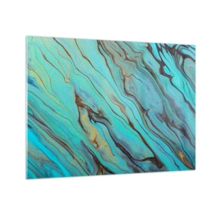 Üveg kép - Absztrakt csíkok türkiz és arany színben - 70x50cm - Türkiz árapály - Modern fali dekoráció nappalihoz és hálószobához ARTTOR