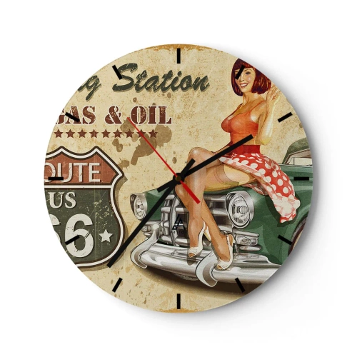 Falióra, Óra - Pin-up lány és retró autó - 30x30cm - A csodálatos 40-es évek. - Modern fali dekoráció nappalihoz, konyhához és hálószobához ARTTOR