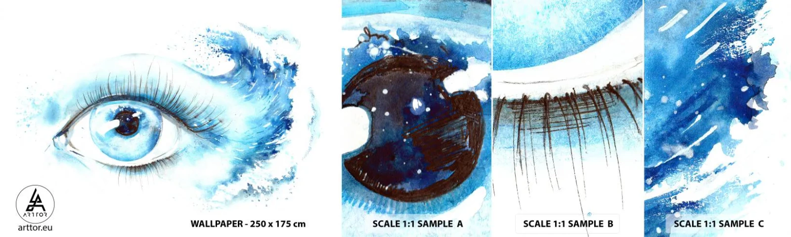 Fotótapéta Minta Standard Eco - Elmerülni a tekintet kékjében - Absztrakció, Szem, Darab - 100x30 cm