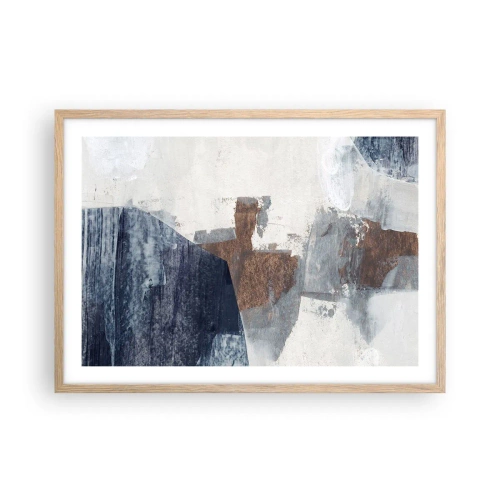 Poszter világos tölgy keretben - Kékes barna formák - 70x50 cm