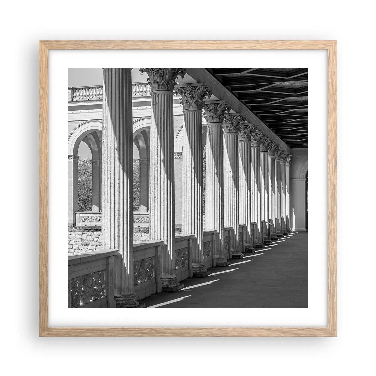 Poszter világos tölgy keretben - Napsütötte árkádsor - 50x50 cm
