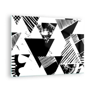 Üveg kép - Fekete-fehér geometrikus minták háromszög motívumokkal - 70x50cm - Háromszögek esője - Modern fali dekoráció nappalihoz és hálószobához ARTTOR