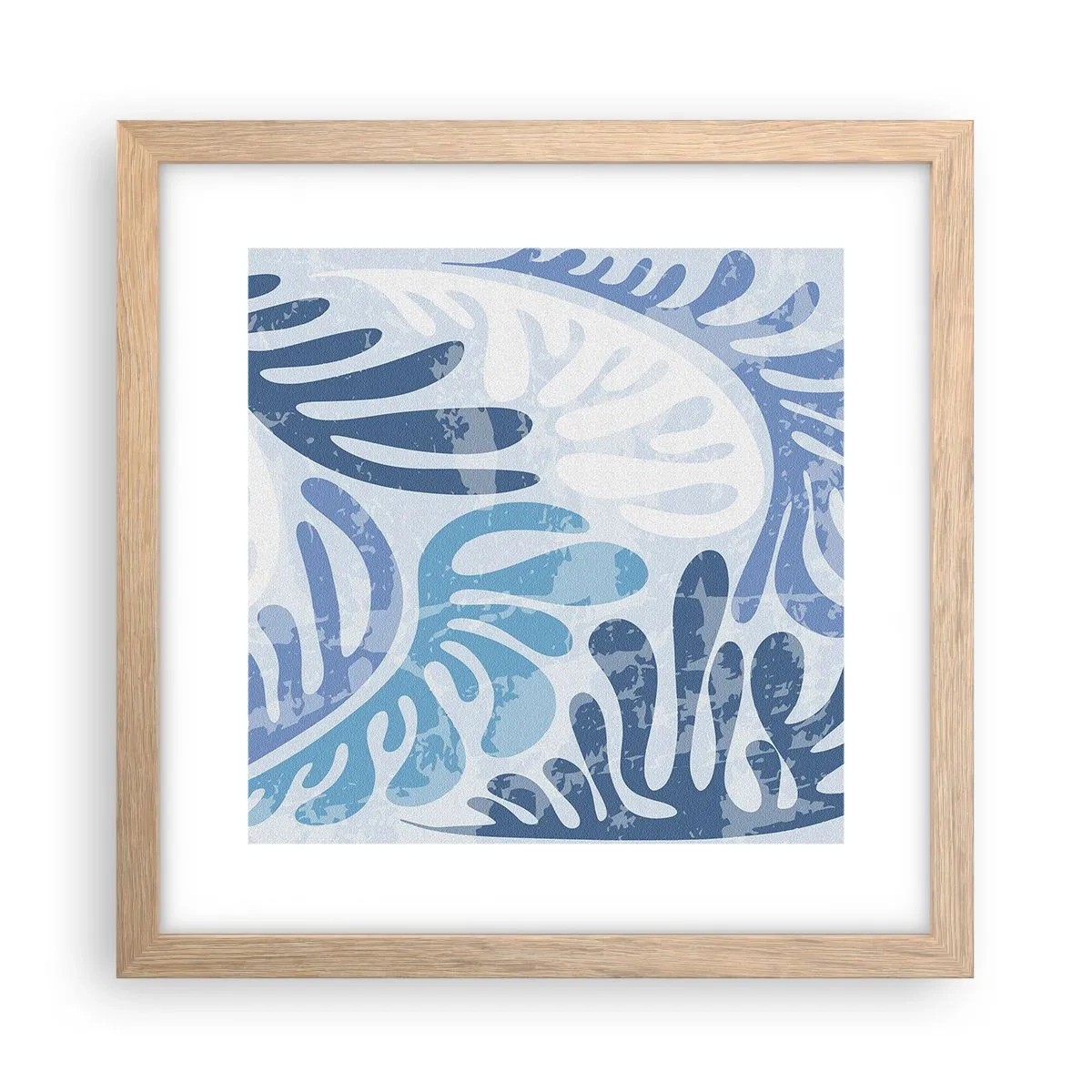 Poszter világos tölgy keretben - Kék páfrányok - 30x30 cm