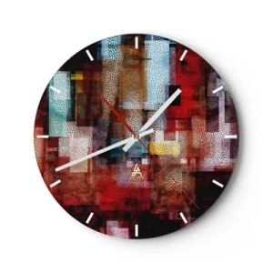Falióra, Óra - Vörös és arany árnyalatú absztrakt kompozíciók geometrikus mintával - 30x30cm - Zavartság zavartsággal - Modern fali dekoráció nappalihoz, konyhához és hálószobához ARTTOR