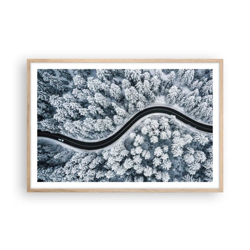 Poszter világos tölgy keretben - A téli erdőn - 91x61 cm