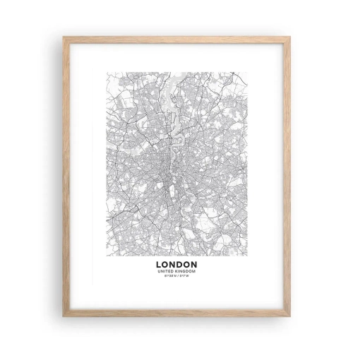 Poszter világos tölgy keretben - A londoni labirintus térképe - 40x50 cm