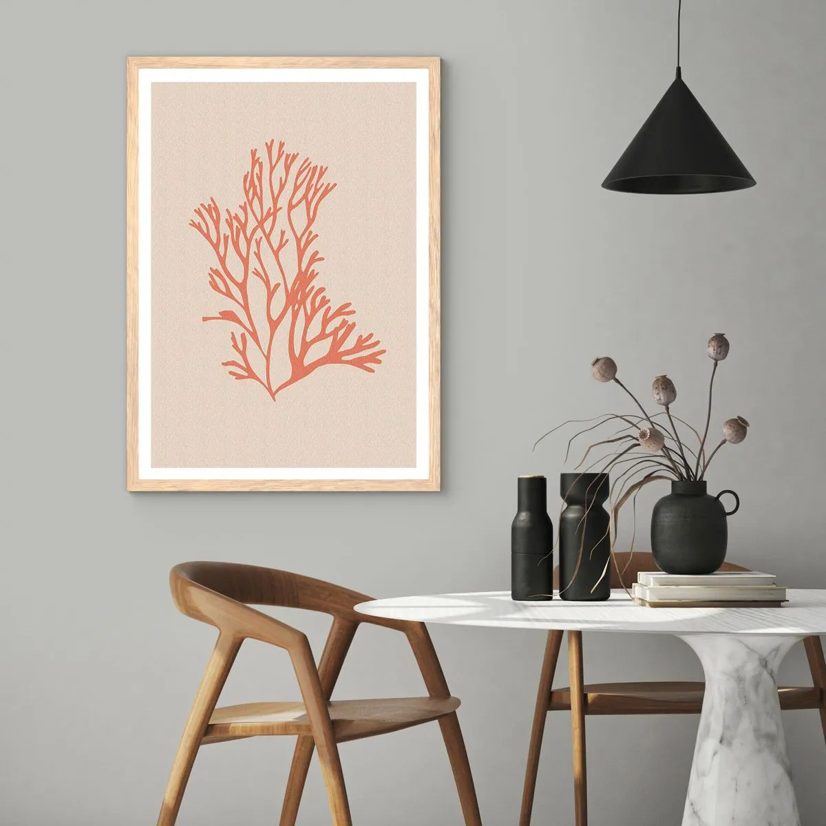 Poszter világos tölgy keretben - Korall filigrán - 61x91 cm