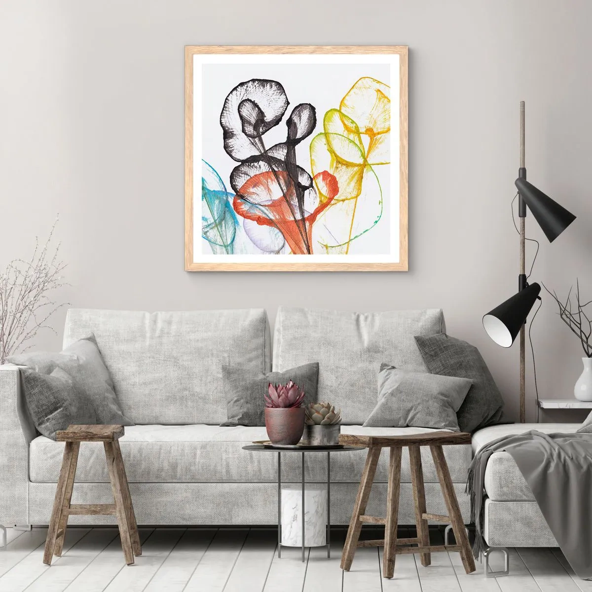 Poszter világos tölgy keretben - Virágok lélekkel - 50x50 cm