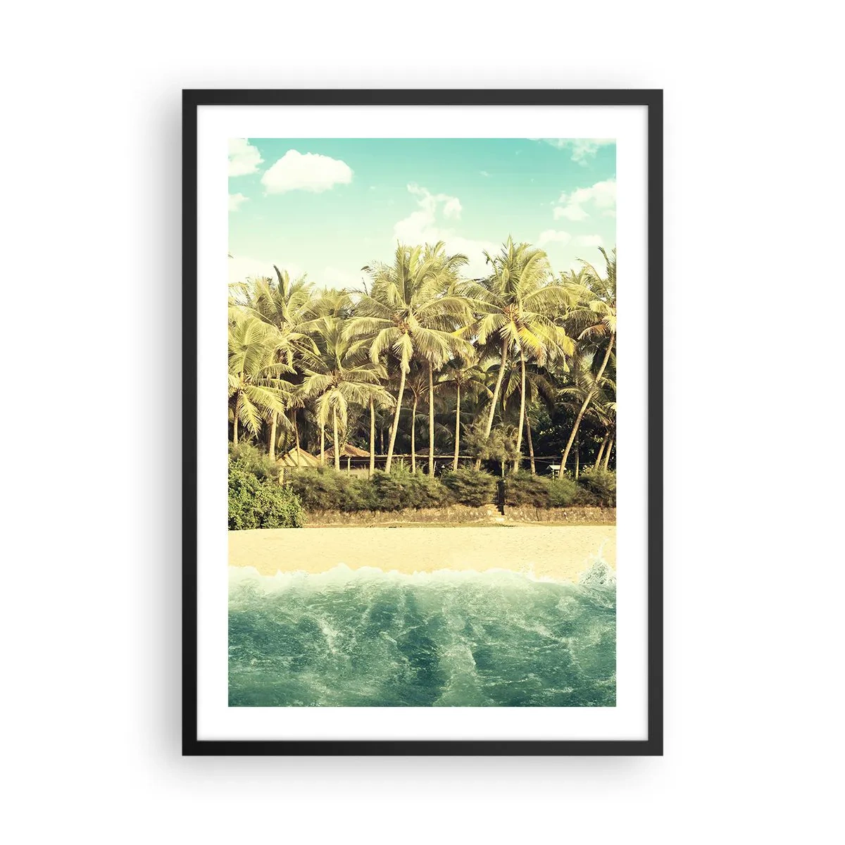 Poszter fehér keretben - Trópusi tengerpart pálmafákkal és azúrkék vízzel - 50x70cm - Talán itt? - Modern fali dekoráció nappalihoz és hálószobához ARTTOR