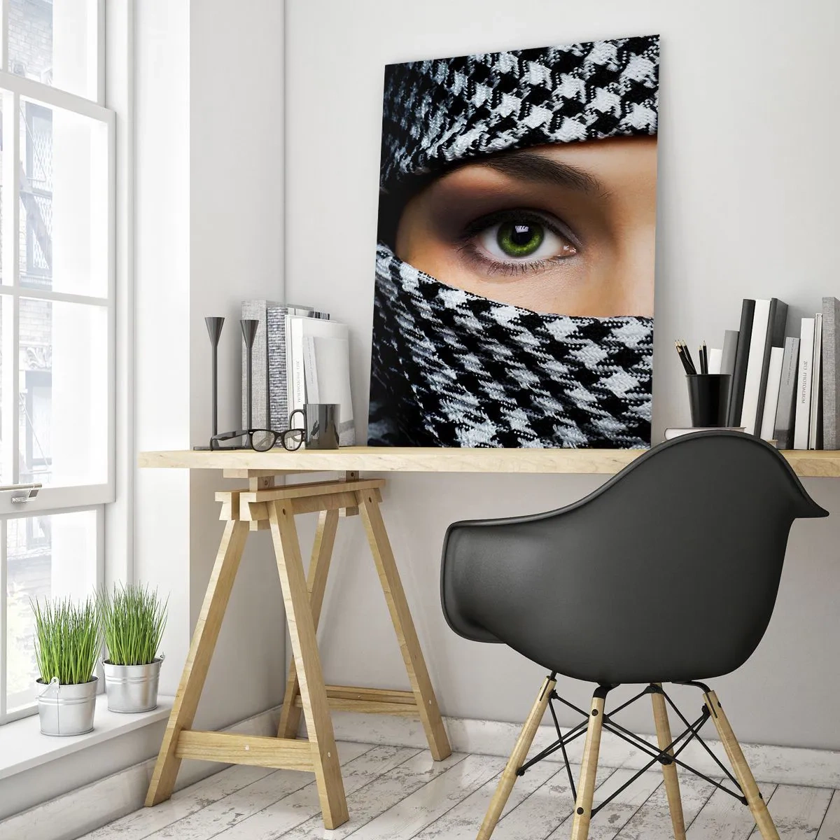 Üveg kép - Egy fátyolos zöld szemű szépség portréja - 50x70 cm