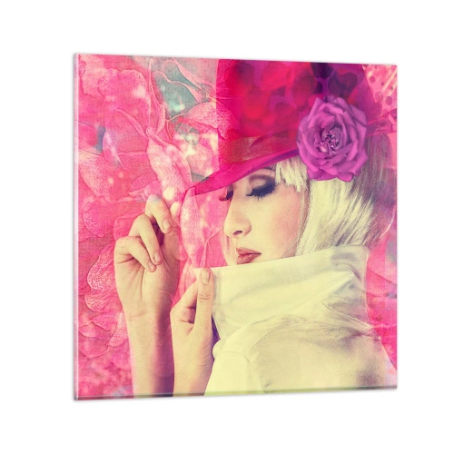 Üveg kép - Retro portré rózsaszín ködben - 30x30 cm