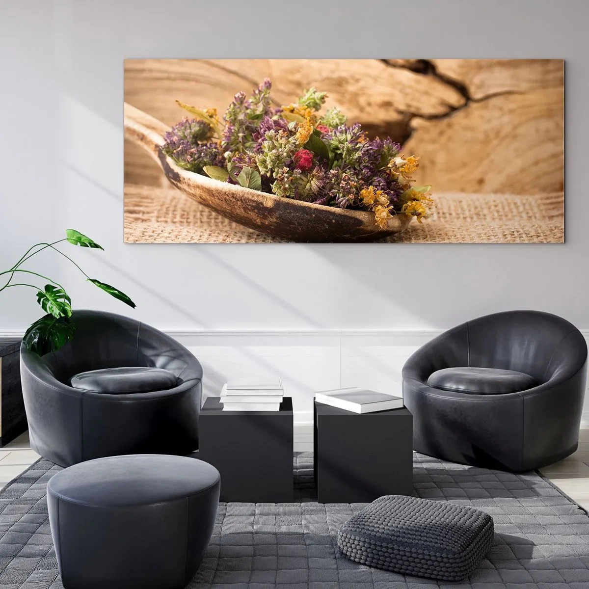 Üveg kép - Színes virágok és illatos gyógynövények - 100x40 cm