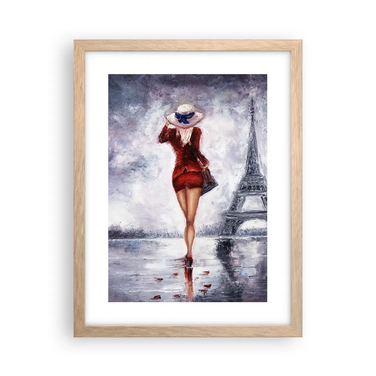 Poszter világos tölgy keretben - Párizsi szimbólumok - 30x40 cm