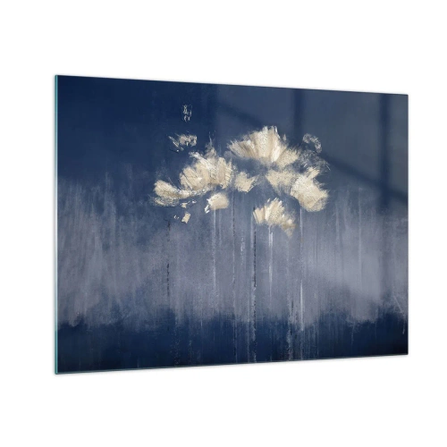 Üveg kép - Arany absztrakt virágkompozíció sötétkék alapon - 70x50cm - Mint szirmok a szélben - Modern fali dekoráció nappalihoz és hálószobához ARTTOR