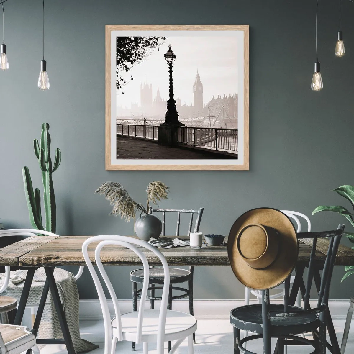 Poszter világos tölgy keretben - Londoni reggel - 50x50 cm