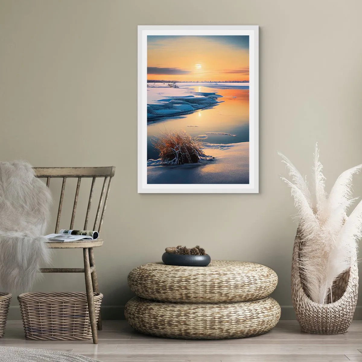 Poszter fekete keretben - Téli naplemente - 50x70 cm
