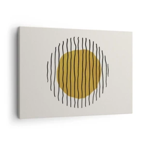Vászonkép - Minimalista motívum sárga körrel és fekete vonalakkal. - 70x50cm - A hőtől remegő absztrakció - Modern fali dekoráció nappalihoz és hálószobához ARTTOR