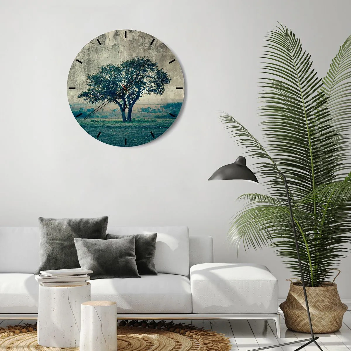 Falióra, Óra - Egy magányos fa a kék táj előtt - 30x30cm - Almafa a kék mezőn? - Modern fali dekoráció nappalihoz, konyhához és hálószobához ARTTOR