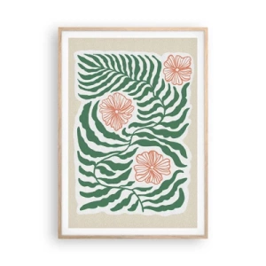 Poszter világos tölgy keretben - Zöldben virágzó - 70x100 cm