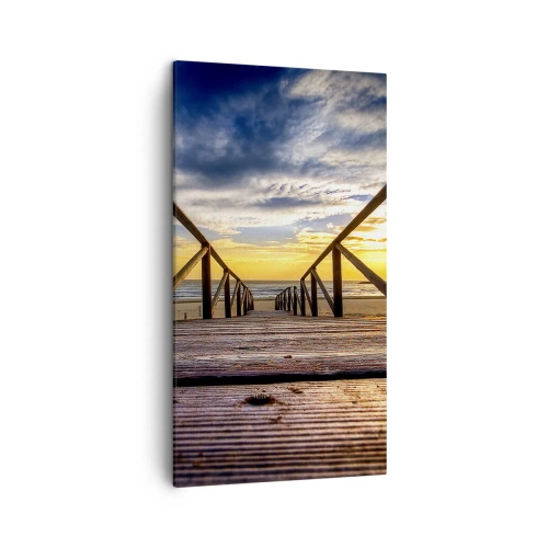 Vászonkép - Egyenesen a csendes tengerpartra naplementekor - 45x80 cm