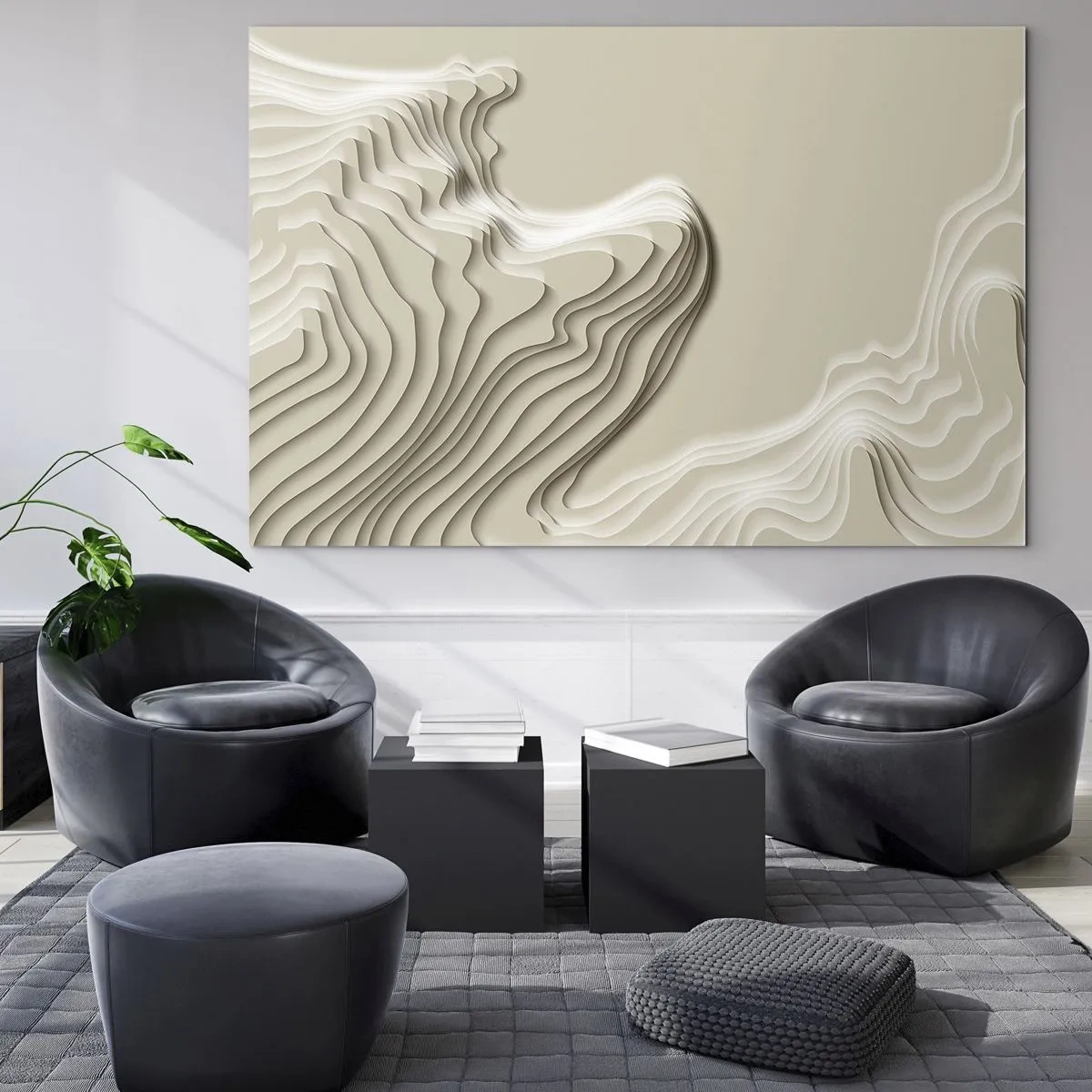Üveg kép - Minimalista absztrakció topográfiai vonalakkal bézs háttéren. - 70x50cm - Művészeti topográfia - Modern fali dekoráció nappalihoz és hálószobához ARTTOR