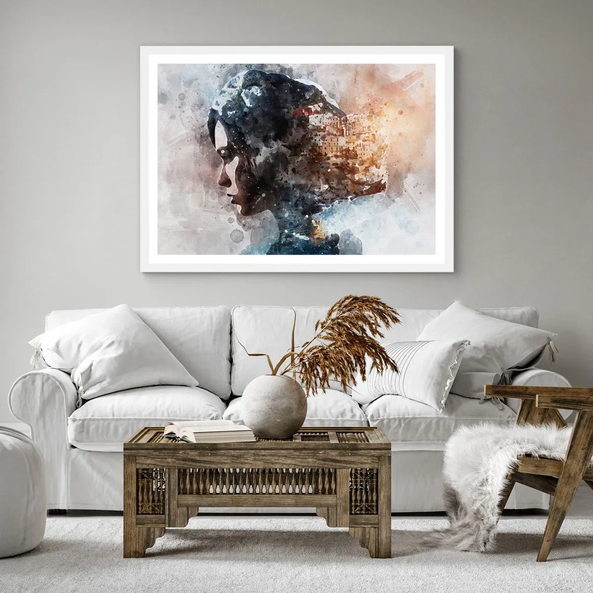 Poszter fekete keretben - Történet egy lányról, várossal a háttérben - 40x40 cm