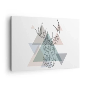 Vászonkép - Geometrikus szarvas pasztell háromszögek hátterén - 70x50cm - Egy geometrikus erdőben - Modern fali dekoráció nappalihoz és hálószobához ARTTOR