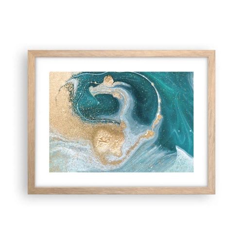 Poszter világos tölgy keretben - Arany és türkiz örvénye - 40x30 cm