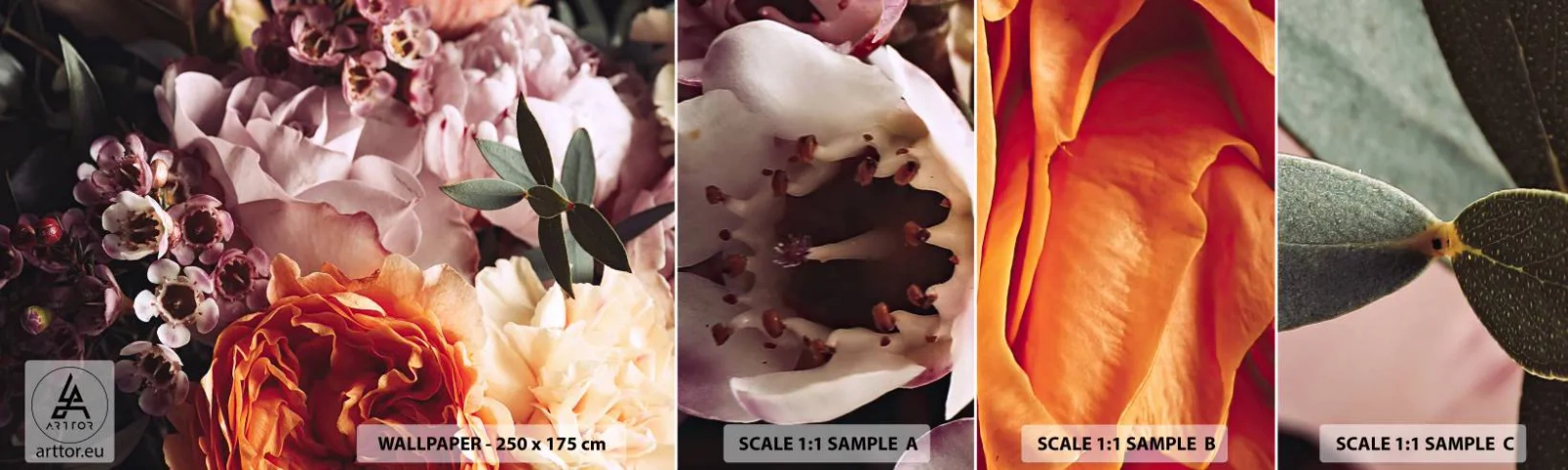 Fotótapéta Minta Öntapadós Deluxe Sticker - Szépségbe burkolózva - Virágok, Csokor virág, Rózsa - 100x30 cm